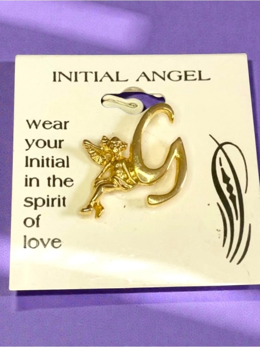 Darling Vintage Gold Tone Initial Letter G Angel Tack Pin Nice Gift